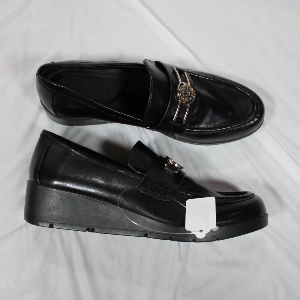 Anne Klein AKqamari Black Wedge Loafer's Slip-On Shoes Size 9 NWOB